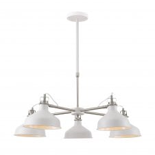 BROCK 5 light industrial style ceiling light in matt white and nickel