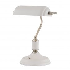BROCK Banker Style Table Lamp Matt White with Satin Nickel