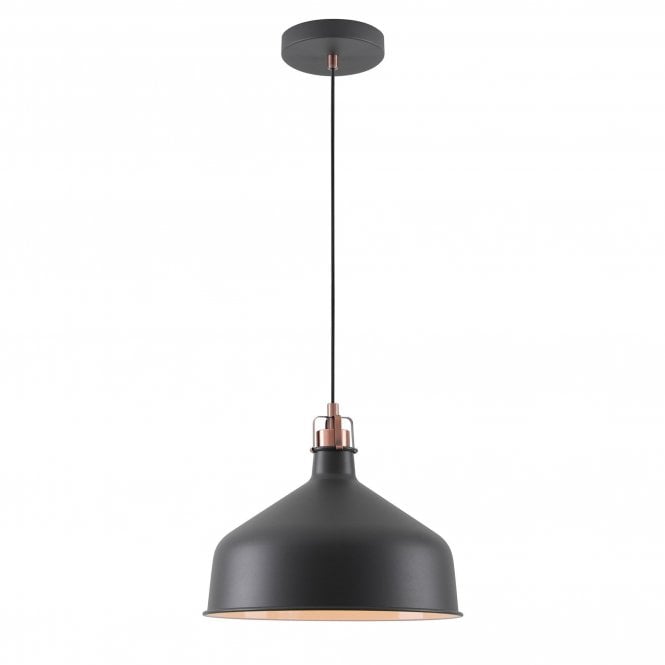 BROCK Dark Graphite industrial style ceiling pendant with copper detail (large)