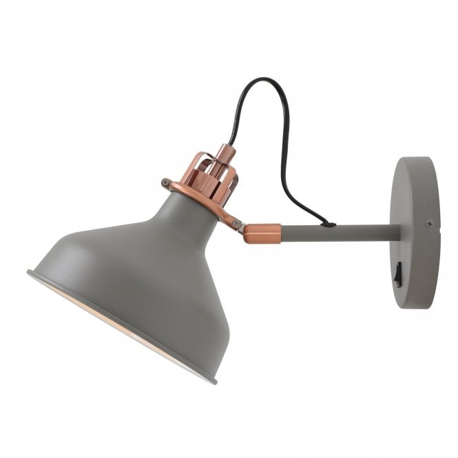 BROCK matt grey and copper detail industrial wall light
