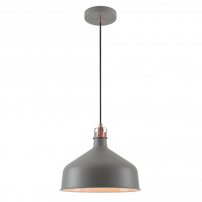 BROCK matt grey industrial style ceiling pendant with copper detail (large)