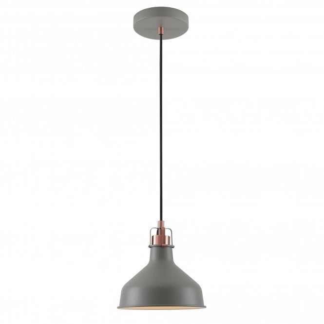 BROCK matt grey industrial style ceiling pendant with copper detail (Small)