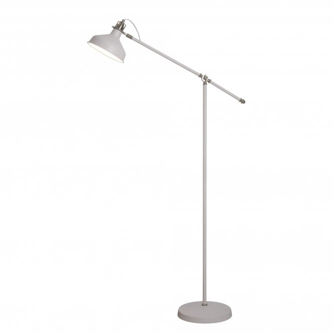 BROCK Matt White and Satin Nickel Industrial Style Floor Lamp