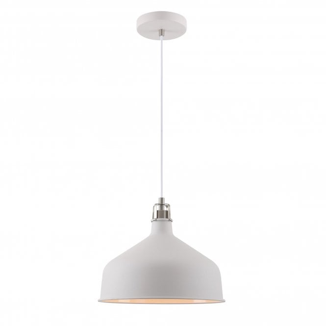 BROCK matt white industrial style ceiling pendant with nickel detail (large)