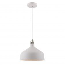 BROCK matt white industrial style ceiling pendant with nickel detail (large)