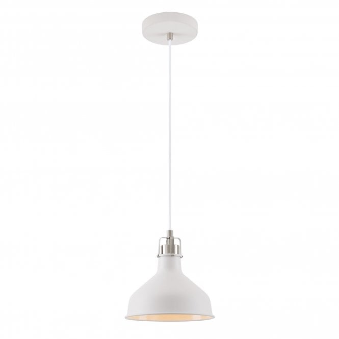 BROCK matt white industrial style ceiling pendant with nickel detail (Small)