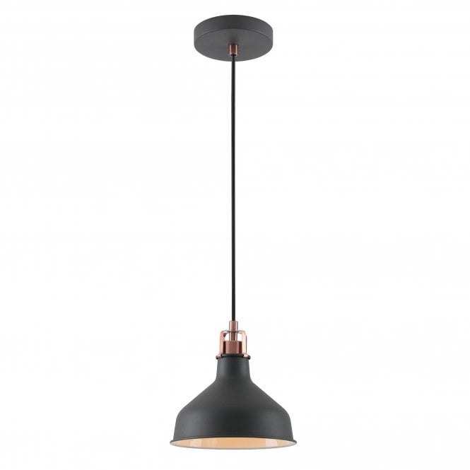 BROCK Matte Graphite industrial style ceiling pendant with copper detail (Small)