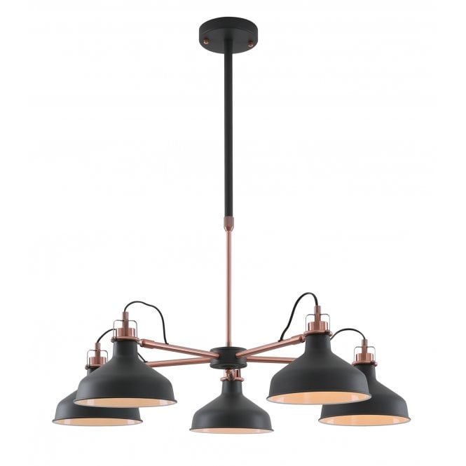 BROCK Telescopic 5 Light Ceiling Pendant | Dark Graphite with Copper Detailing