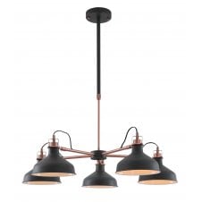 5 Light Ceiling Pendant Sand Black with Copper