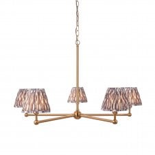 brass 5 light pendant light with ikat grey shades