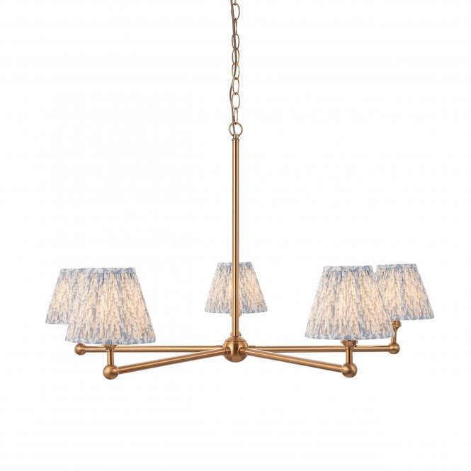 Brushed Brass Santiago 5 Light Pendant With Leaf Shades In Blue