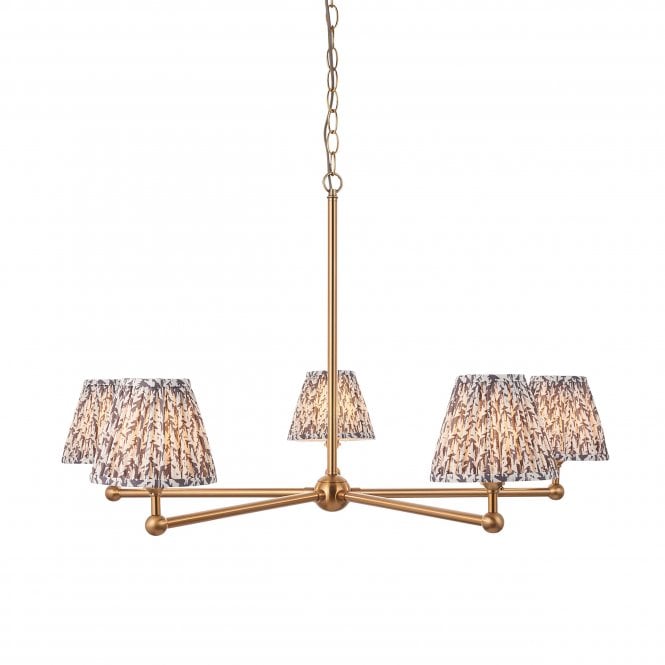 Brushed Brass Santiago 5 Light Pendant With Leaf Shades In Pearl Grey