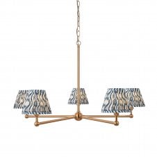 brass ceiling pendant light with ripple shades in marlin blue