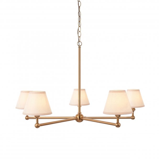 Brushed Brass Santiago 5 Light Pendant With Vintage White Shades