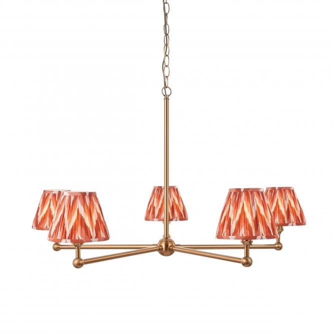 Brushed Brass Santiago 5 Light Pendant With Zigzag Shades In Apricot