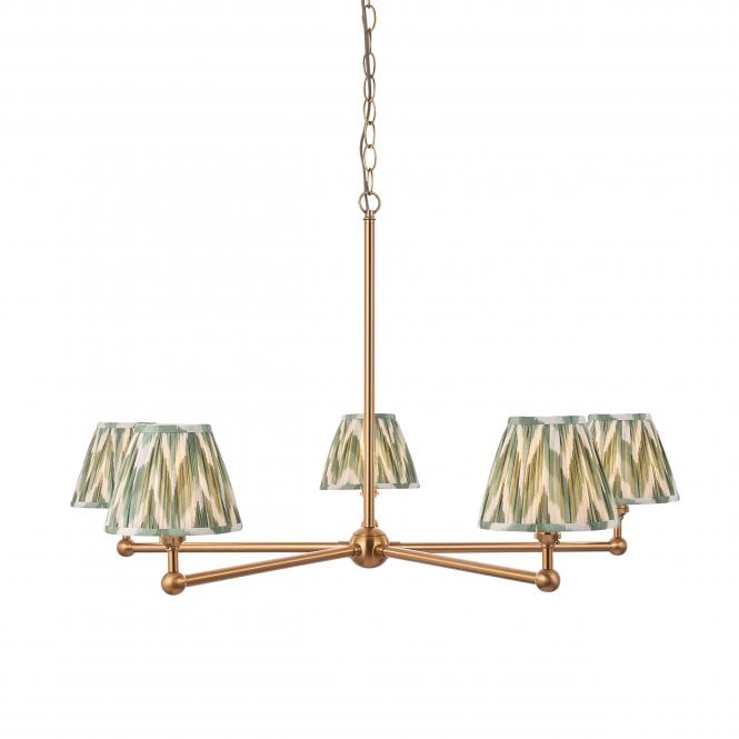 Brushed Brass Santiago 5 Light Pendant With Zigzag Shades In Cotswold Green