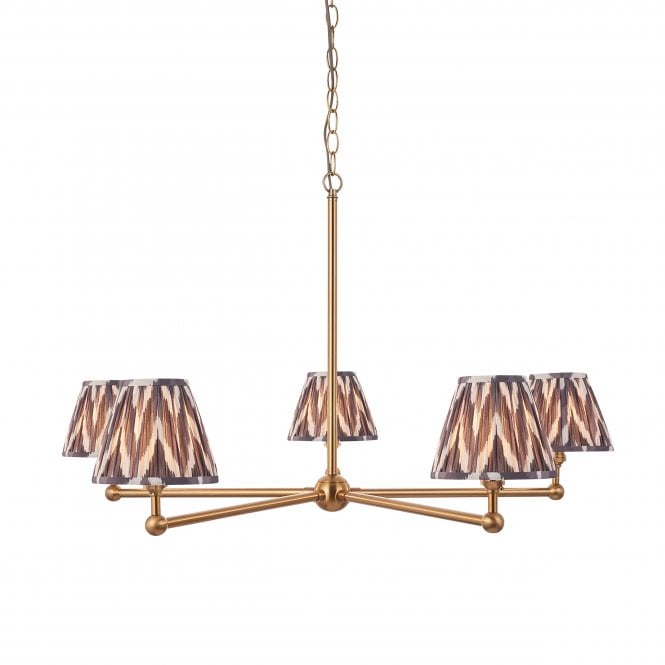 Brushed Brass Santiago 5 Light Pendant With Zigzag Shades In Pearl Grey