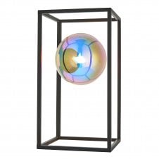 BUBBLE Table Lamp in Matt Black with Iridescent Glass Globe