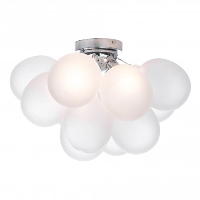 BUBBLES 4 Light Flush Ceiling Light in Polished Chrome and Frosted Glass