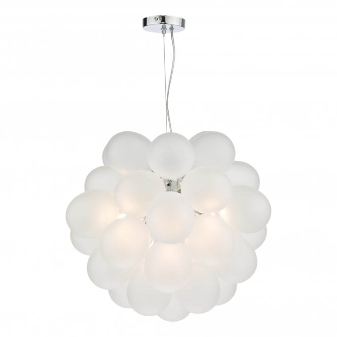 BUBBLES 6 Light Ceiling Pendant in Polished Chrome and Frosted Glass