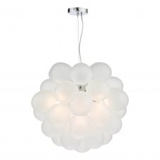BUBBLES 6 Light Ceiling Pendant in Polished Chrome and Frosted Glass