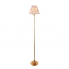 brass rechargeable floor lamp with neutral ikat pattern shade