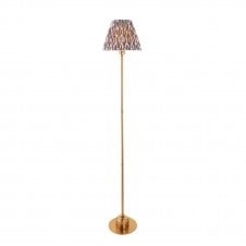 brass rechargeable floor lamp with grey ikat pattern shade