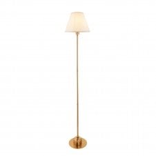 brass rechargeable floor lamp with white tapered shade