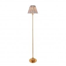 brass rechargeable floor lamp with grey leaf pattern shade