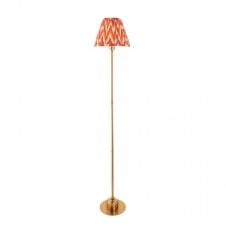 brass rechargeable floor lamp with orange zigzag pattern shade