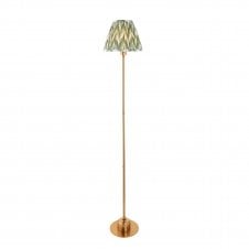 brass rechargeable floor lamp with green zigzag pattern shade