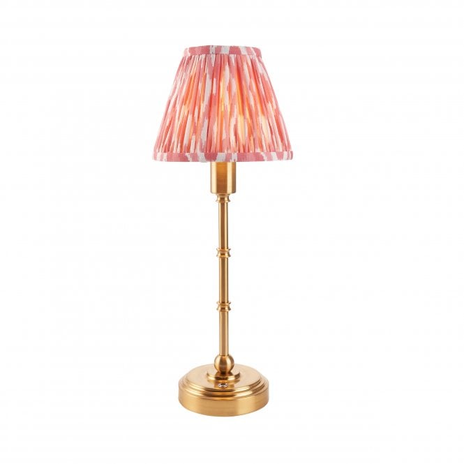 Burley Rechargeable Table Lamp with Ikat Shade in Coral Pink