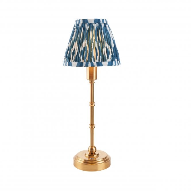 Burley Rechargeable Table Lamp with Ikat Shade in Marlin Blue