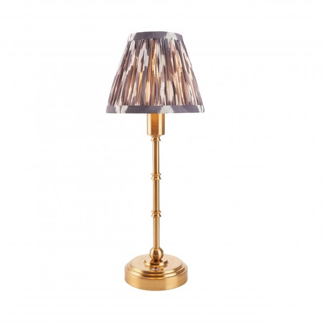 Burley Rechargeable Table Lamp with Ikat Shade in Pearl Grey