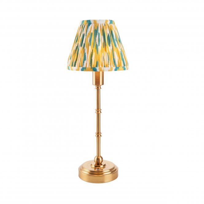 Burley Rechargeable Table Lamp with Ikat Shade in Yellow & Jade