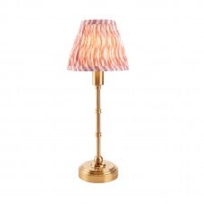 brass rechargeable table lamp with pink ripple pattern shade