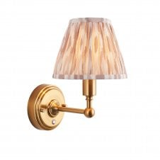 brass rechargeable wall light with neutral ikat pattern shade