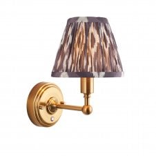 brass rechargeable wall light with grey ikat shade