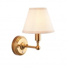 brass rechargeable wall light with vintage white shade