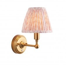 brass rechargeable wall light with peach leaf pattern shade