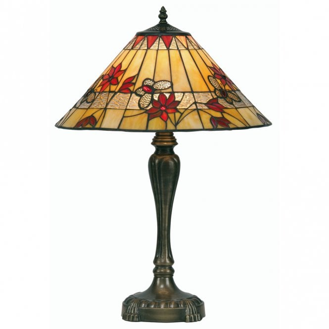 BUTTERFLY Large Tiffany Table Lamp in Antique Brass
