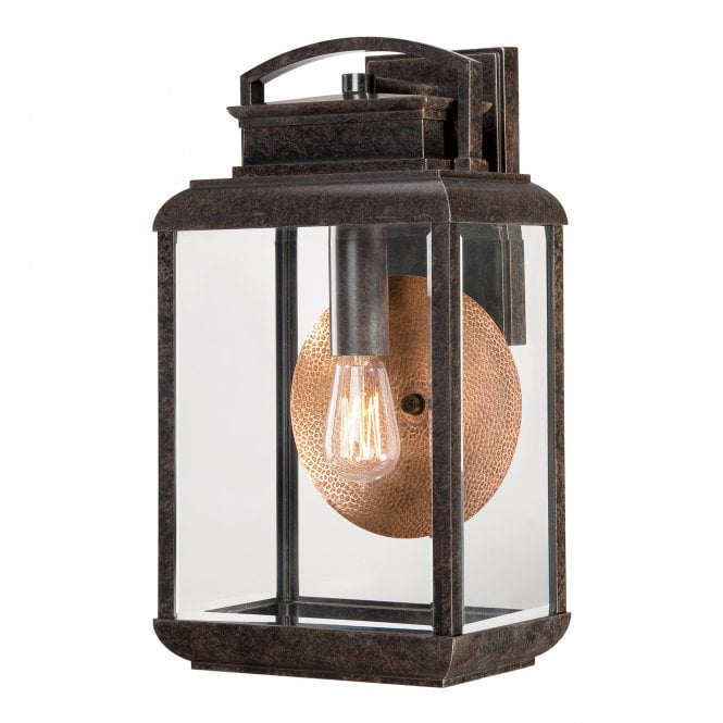 BYRON vintage exterior wall lantern in bronze with copper reflective plate (large)
