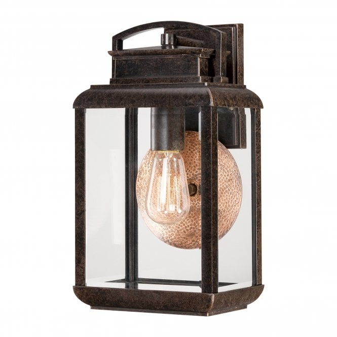 BYRON vintage exterior wall lantern in bronze with copper reflective plate (medium)
