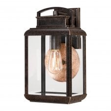 vintage exterior wall lantern in dark bronze with clear glass panels