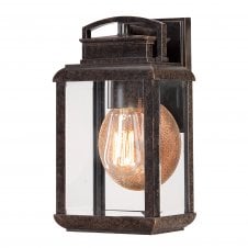 vintage exterior wall lantern in dark bronze with clear glass panels