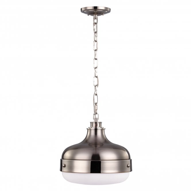 CADENCE modern industrial brushed steel ceiling pendant with opal diffuser
