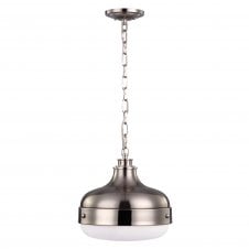 industrial ceiling pendant in brushed steel with opal glass diffuser
