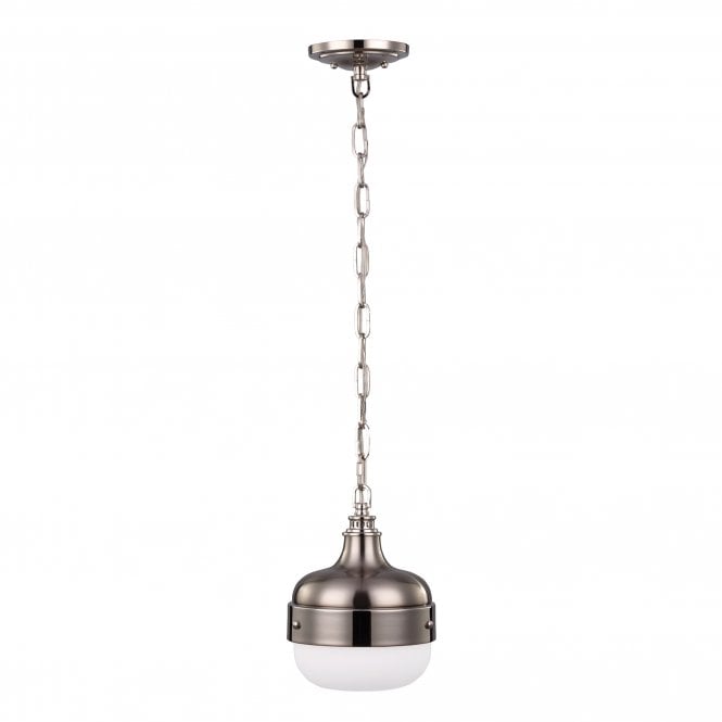CADENCE modern industrial brushed steel mini ceiling pendant with opal diffuser