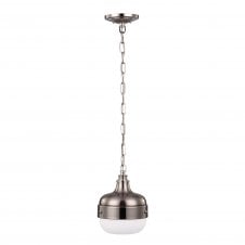 industrial ceiling pendant in brushed steel with opal glass diffuser