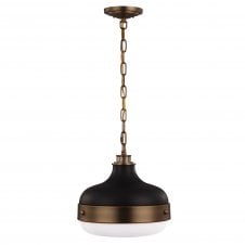 industrial ceiling pendant in matt black with opal glass diffuser